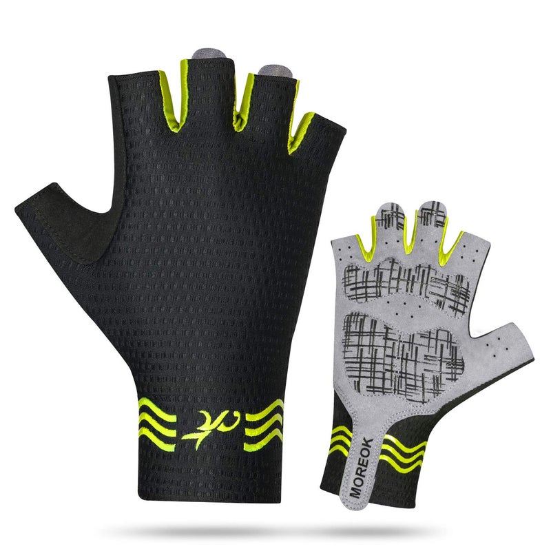 MOREOK Mens Cycling Gloves,Half Finger Biking Glove MTB DH Road Bicycle Gloves Gel Pad Shock-Absorbing Anti-Slip Breathable Motorcycle Mountain Bike Gloves AK55-YELLOW-S - Image 1